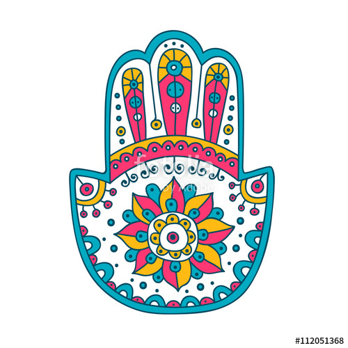 500x500 Doodle Hamsa. Vector Hand Drawn Hamsa With Doodle Ornament. Amulet