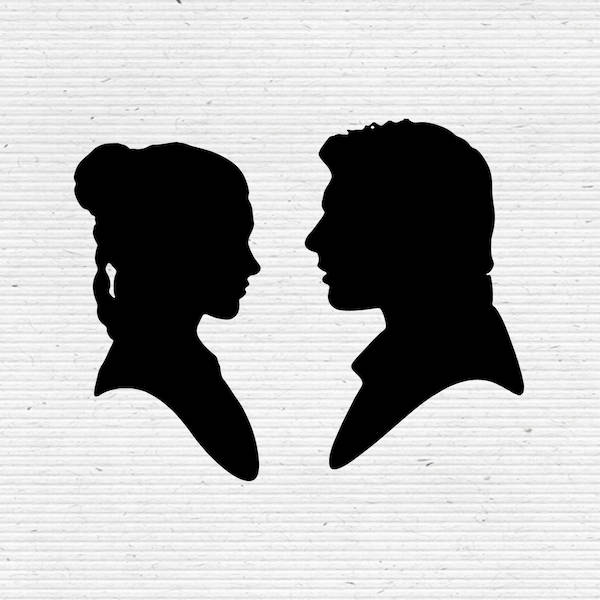 600x600 Han Solo And Princess Leia Star Wars Silhouette Svg Cutting Etsy