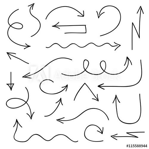 500x500 Black Arrows Icons In Hand Drawn Style. Arrow Sketch Sign And Set