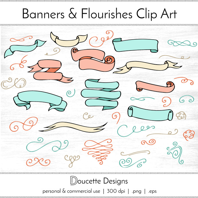 690x690 Hand Drawn Banners And Flourishes Doodles By Doucettedesigns On Zibbet