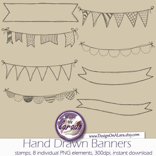642x642 Hand Drawn Banners Clipart Banner Clip Art Vector Banner Etsy