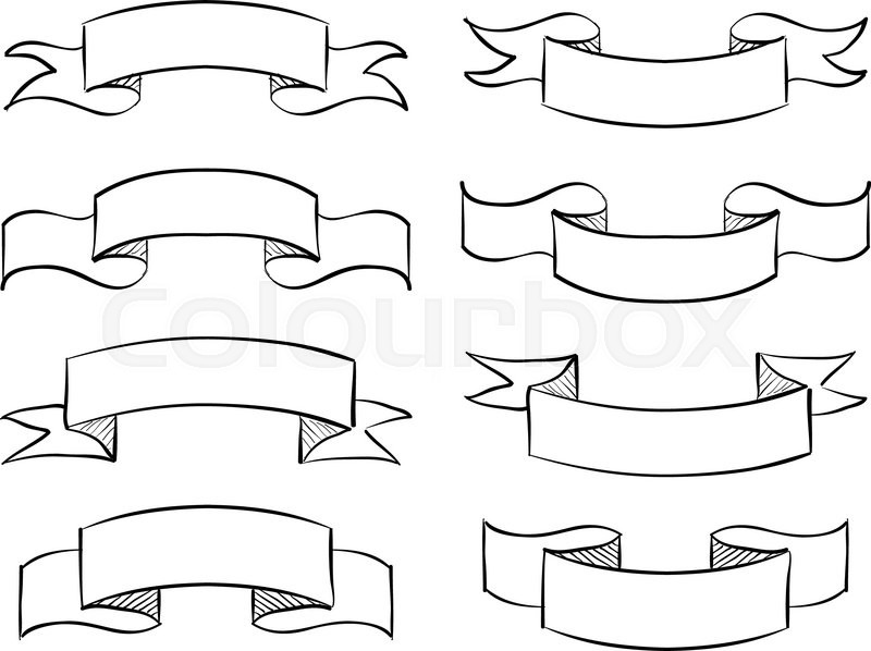 800x598 Hand Drawn Banner Scribble Vector Vintage Scroll Design Stock