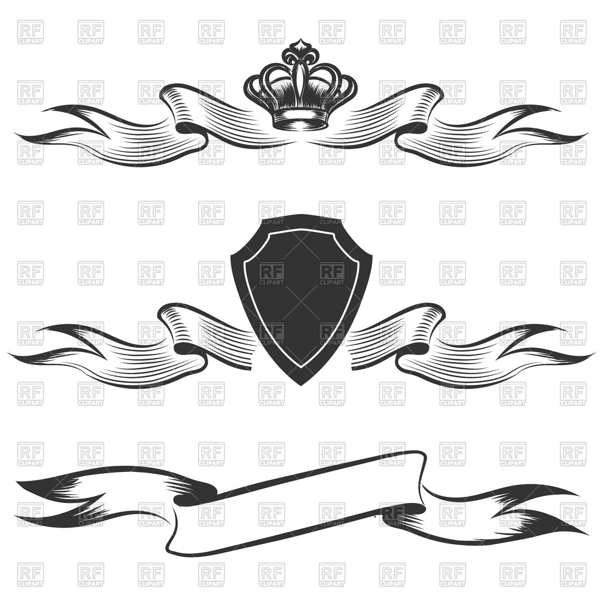1200x1200 Hand Drawn Banners Set. Ribbon With Crown. Vector Image Vector