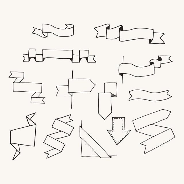 640x640 Set Of Hand Drawn Banner Collection, Hand Drawn, Band, Black Png