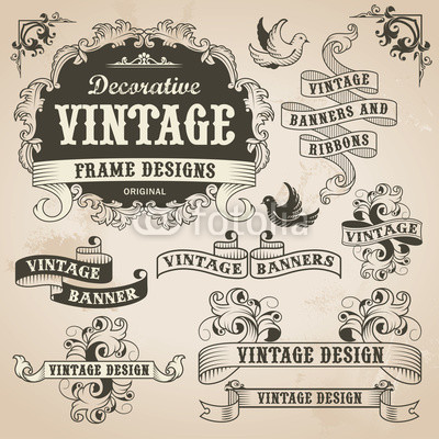 400x400 Vintage Retro Hand Drawn Banner Set