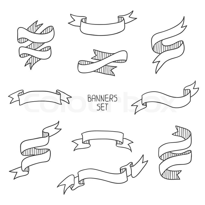 800x800 Vintage Ribbon Banners, Hand Drawn Set For Design. Vector