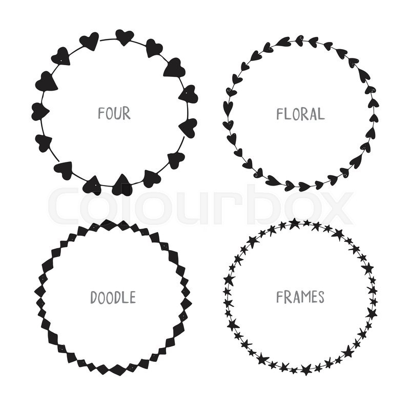 800x800 Hand Drawn Circle Doodle Floral Frames. Vector Simple Wreath