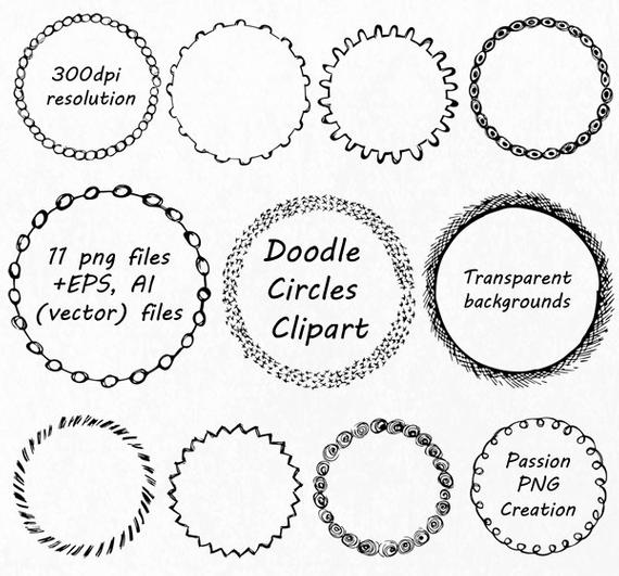 570x531 Doodle Circle Clipart Hand Drawn Circle Frames Clip Art Png Etsy