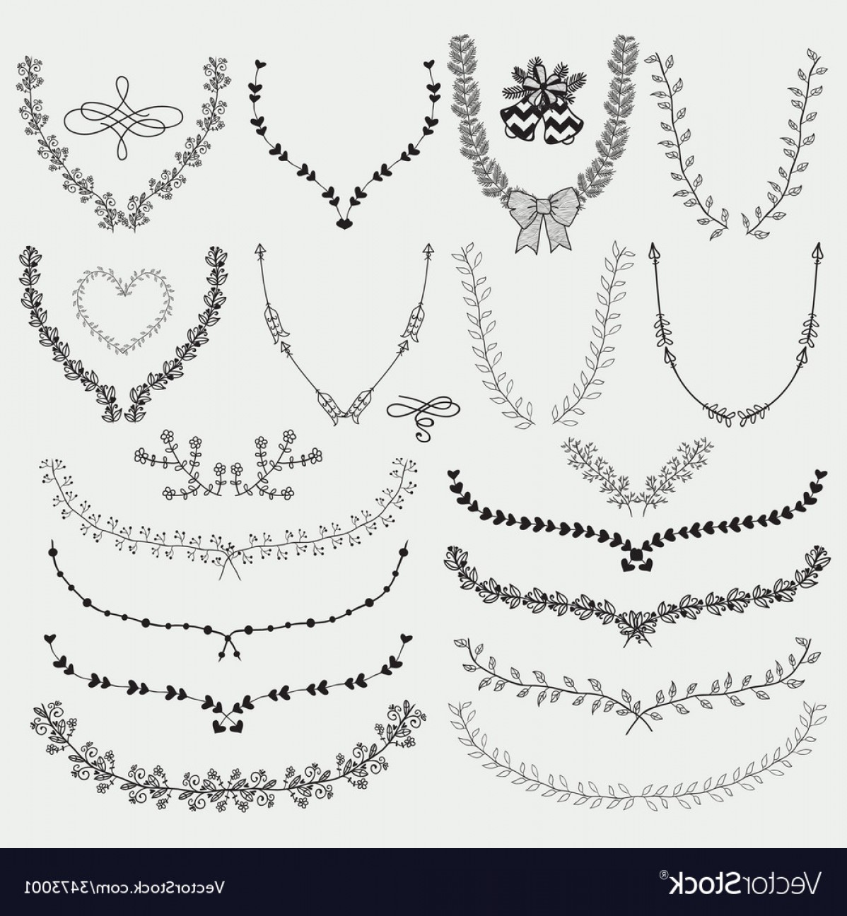 1198x1296 Hand Drawn Floral Wreaths Laurels Vector Sohadacouri