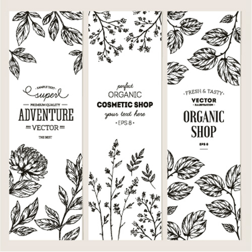 500x500 Hand Drawn Floral Banners Vectors Illustration 02 Free Download
