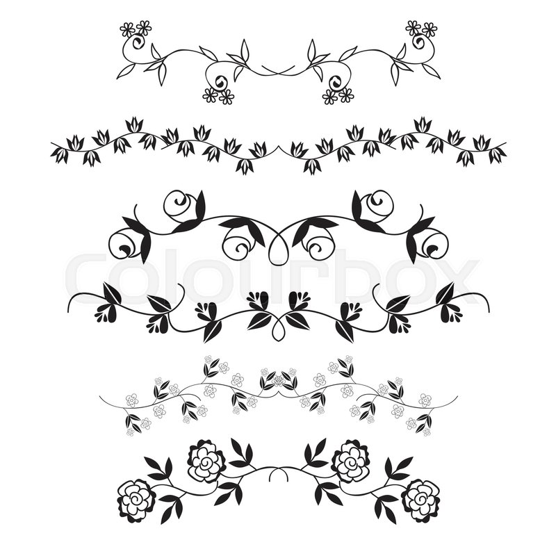 800x800 Flower Dividing Line, Hand Drawn Flower Line Border, Vector