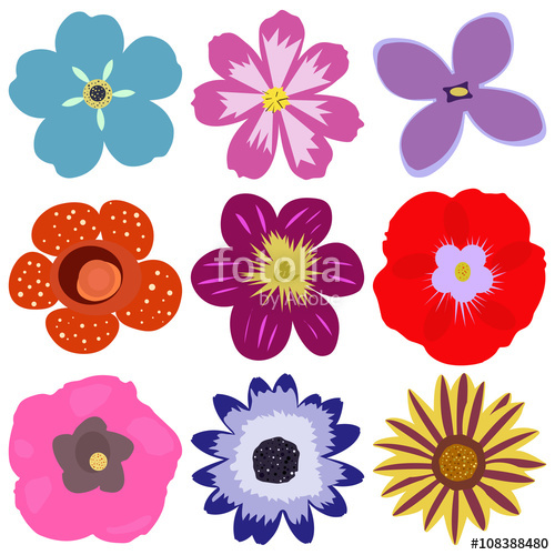 500x500 Isolated And Colorful Flower Vector Set. Flower Icon Collection