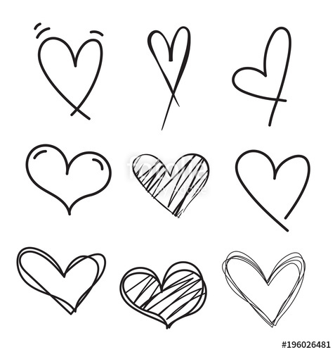 477x500 Hand Drawn Doodle Heart Vector Set.rough Marker Hearts Isolated On