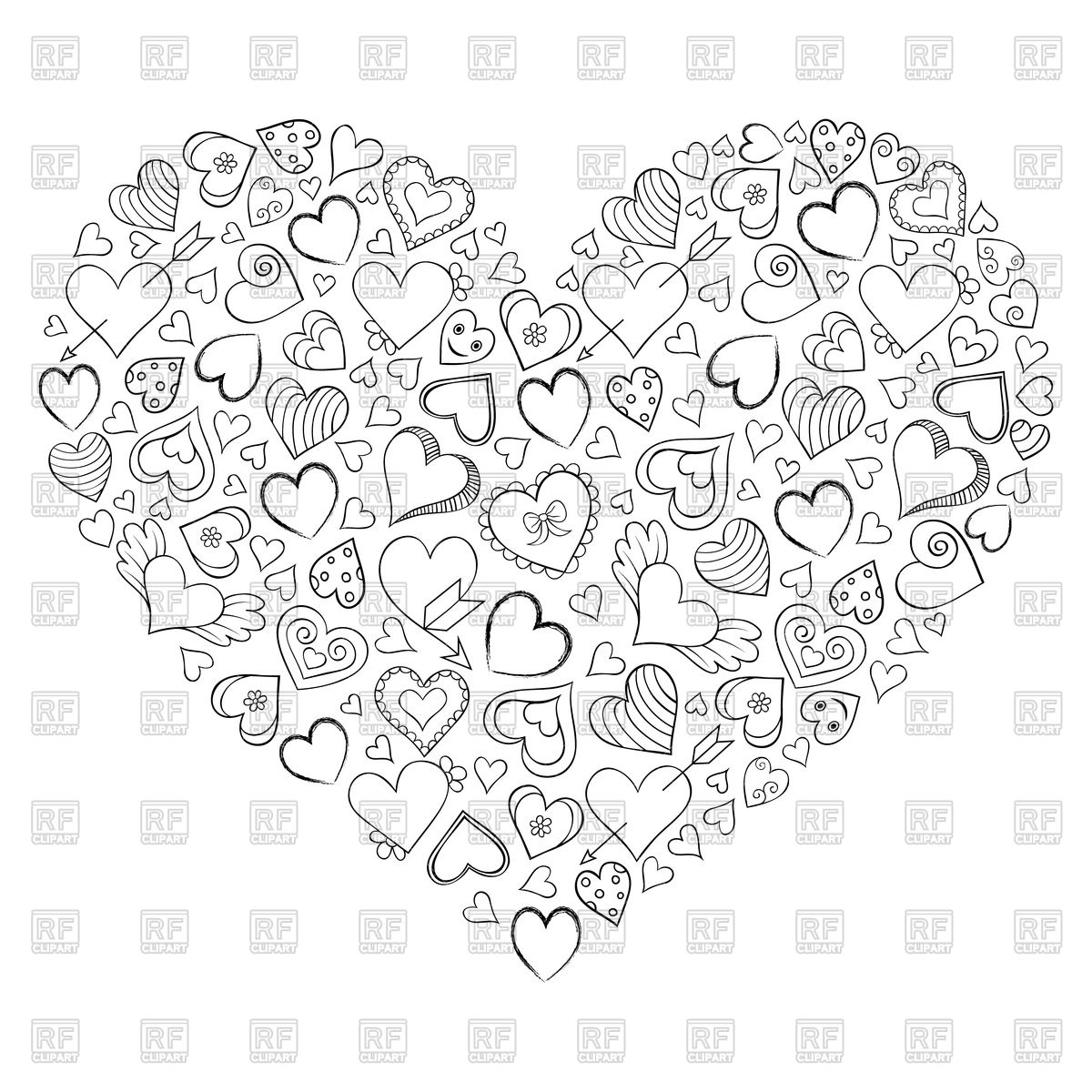 1200x1200 Hand Drawn Heart Made Of Little Hearts Vector Image Vector