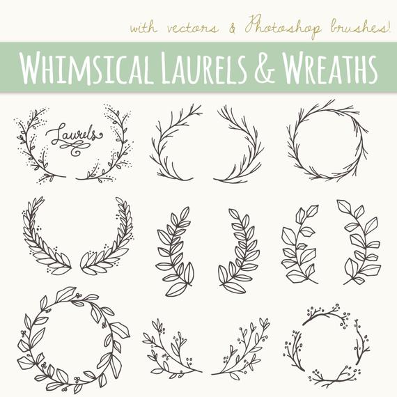 570x570 Whimsical Laurels Amp Wreaths Clip Art Photoshop Brushes Png Etsy