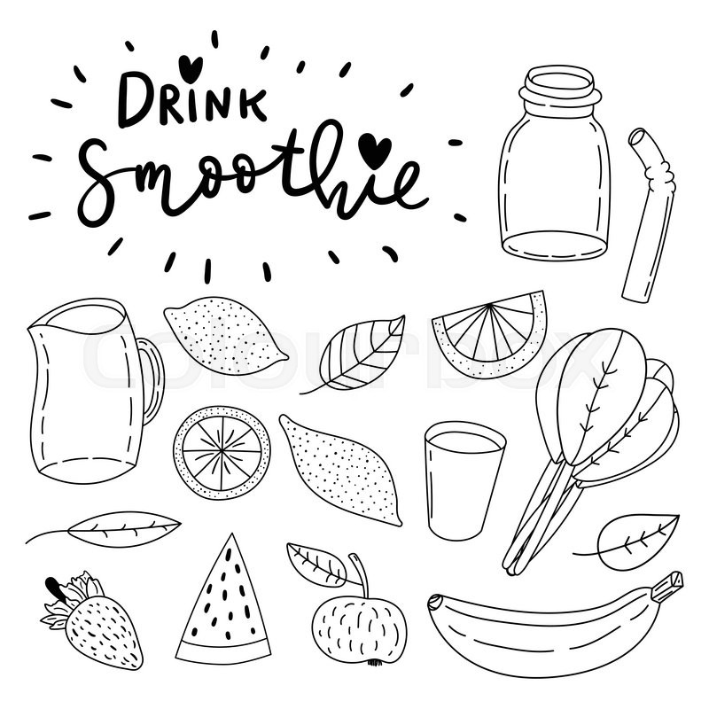 800x800 Set Of Hand Drawn Simple Line Vector Doodle Icons. Drink Smoothie