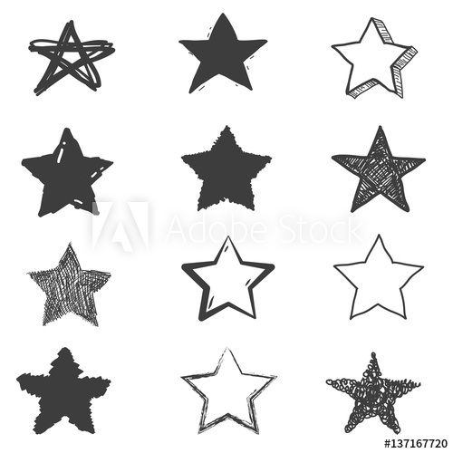 500x500 Set Of Cute Hand Drawn Star. Doodle Style Sketching. Vector
