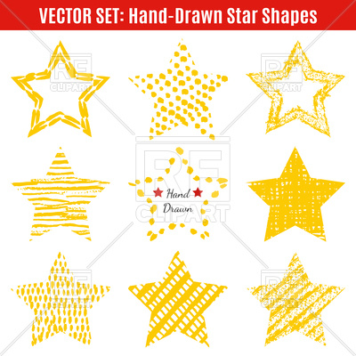 400x400 Set Of Hand Drawn Yellow Star Shapes Vector Image Vector Artwork
