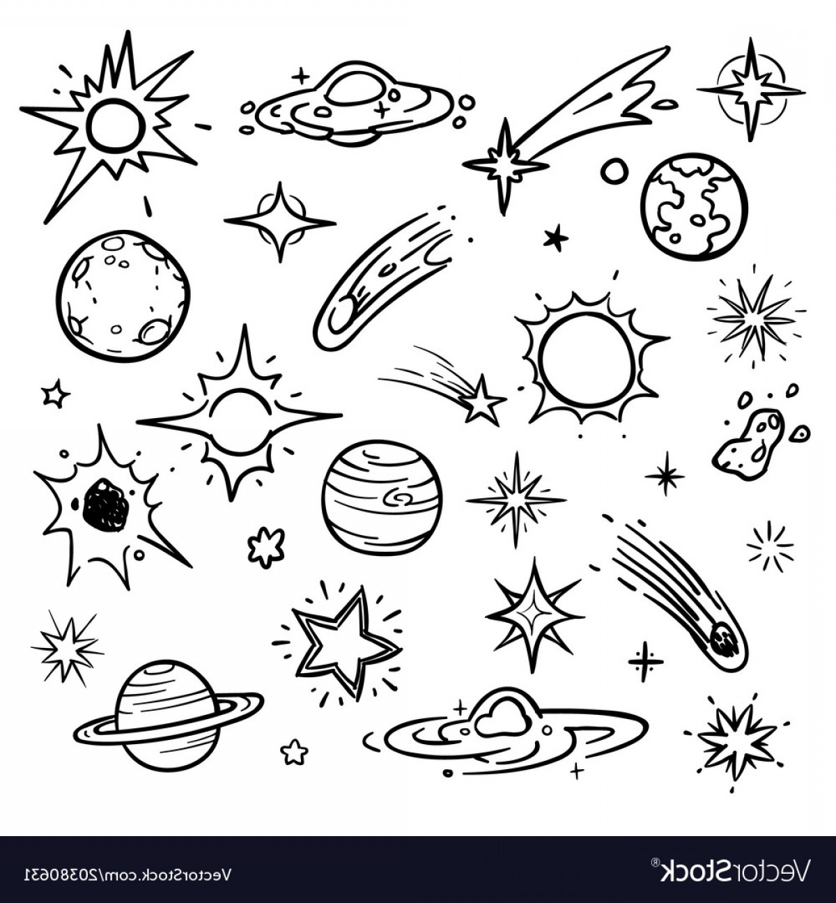 1200x1296 Space Doodle Elements Hand Drawn Stars Vector Shopatcloth