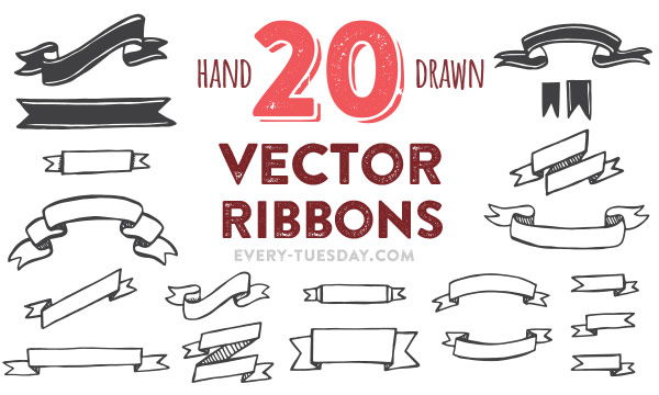 600x360 Freebie 20 Hand Drawn Vector Ribbons
