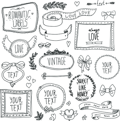 480x487 Hand Drawn Romantic Frame With Ornaments Elements Vector Free