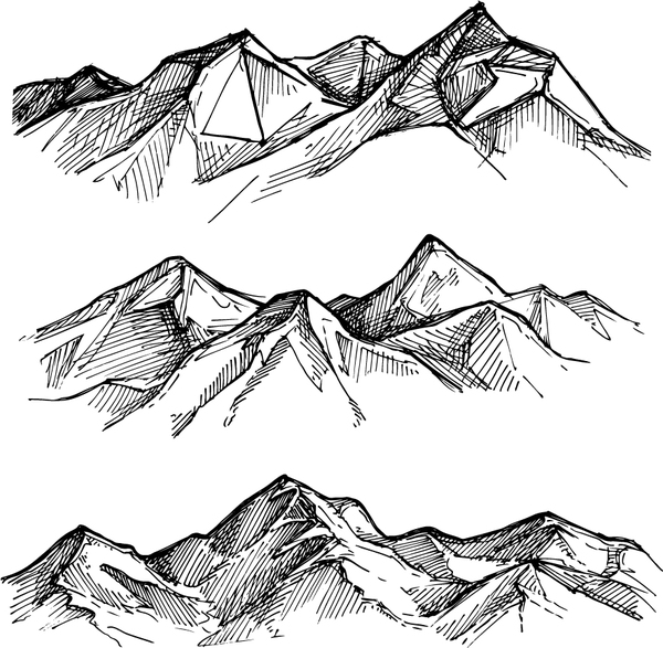 600x587 Sketch Mountains Hand Drawn Vector 03 Free Download
