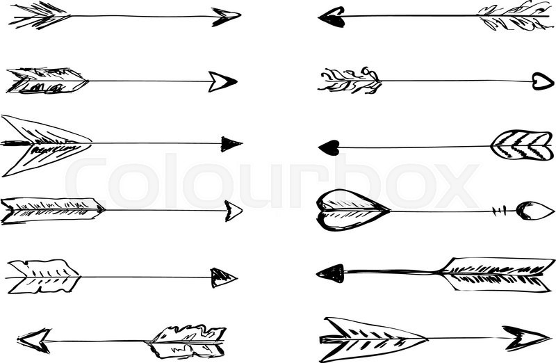 800x522 Hand Drawn Vector Arrows With Feathers Doodle Elements Stock