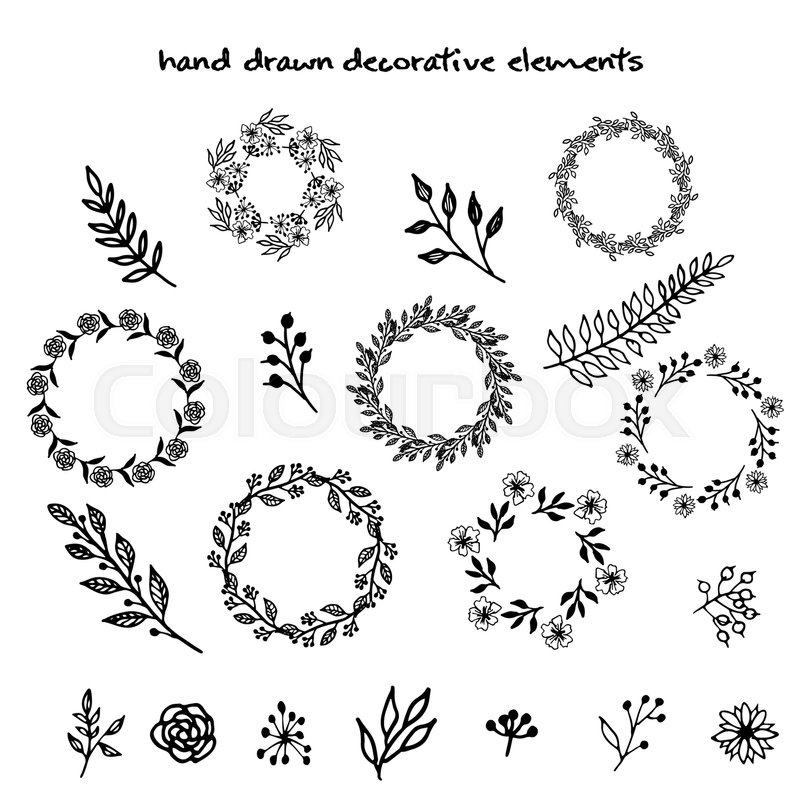 800x800 The Set Of Hand Drawn Vector Decorative Elements Stock Vector