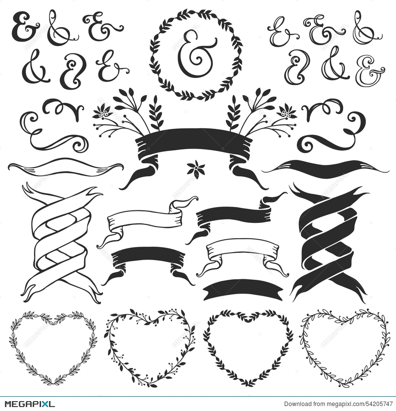 800x830 Vintage Decorative Elements With Lettering. Hand Drawn Vector