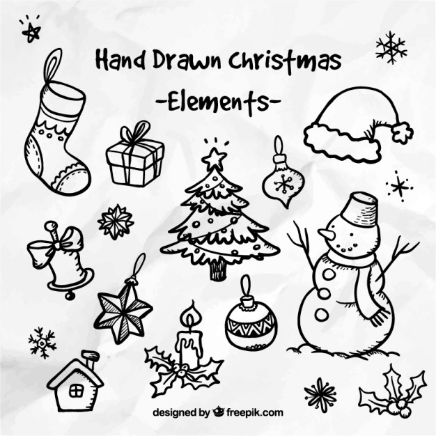 626x626 Hand Drawn Christmas Elements Vector Free Download Easy Coloring