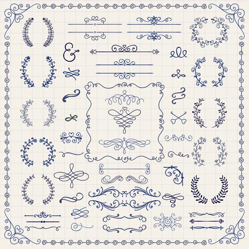 500x500 Vintage Hand Drawn Swirls Ornaments With Corner Vector Free Vector