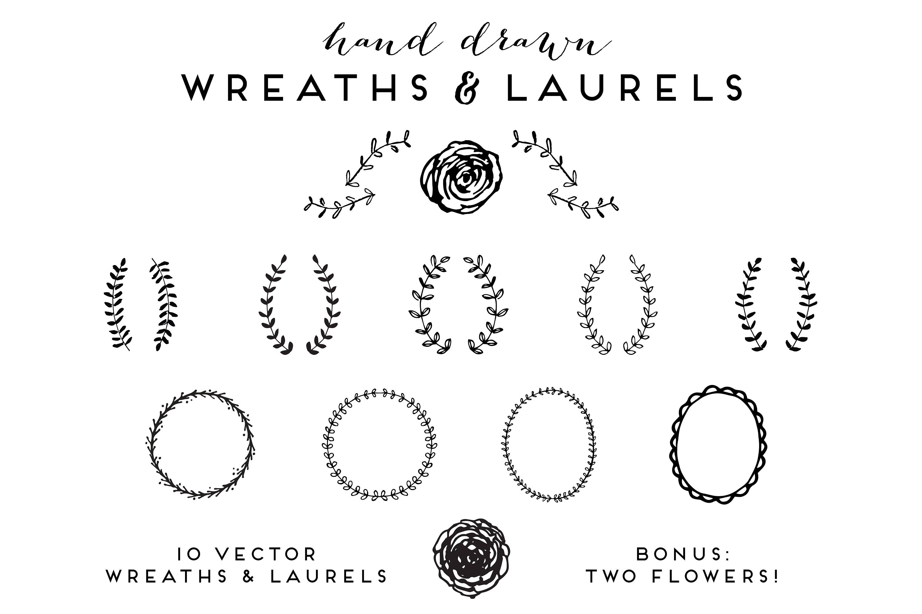 3000x1997 Hand Drawn Wreaths And Laurels Clip Art Vector Illustrations Etsy