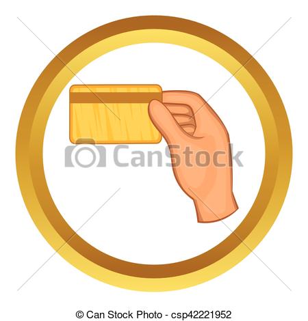 450x470 Hand Holding A Credit Card Vector Icon In Golden Circle, Cartoon