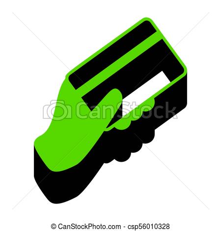 450x470 Hand Holding A Credit Card. Vector. Green 3d Icon With Black Side