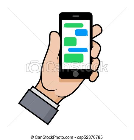 450x470 Hand Holding A Smartphone With Chat Bubbles On Phone Screen