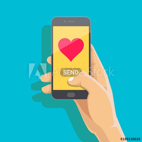 500x500 Sending Love Message Concept. Hand Holding Phone With Heart, Send