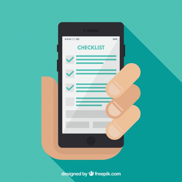 626x626 Flat Background Of Hand Holding A Mobile Phone With Checklist