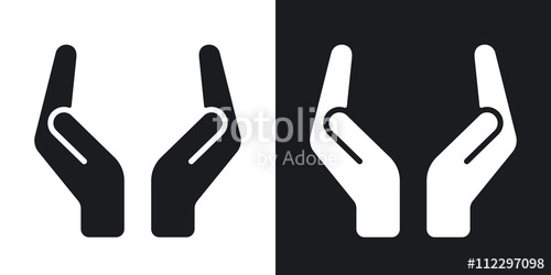 500x250 Vector Two Protecting Hands Icon. Two Tone Version On Black And