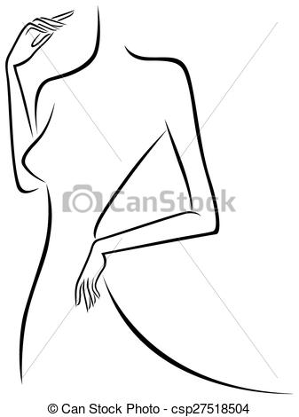 337x470 Abstract Slim Female Outline, Hand Drawing Vector Illustration.