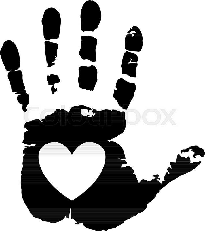 712x800 Black Silhouette Of Human Hand Print With Heart Symbol In Open