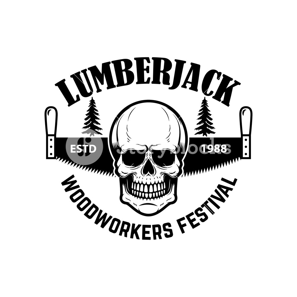 1000x1000 Lumberjack. Emblem Template With Hand Saw And Skull. Design