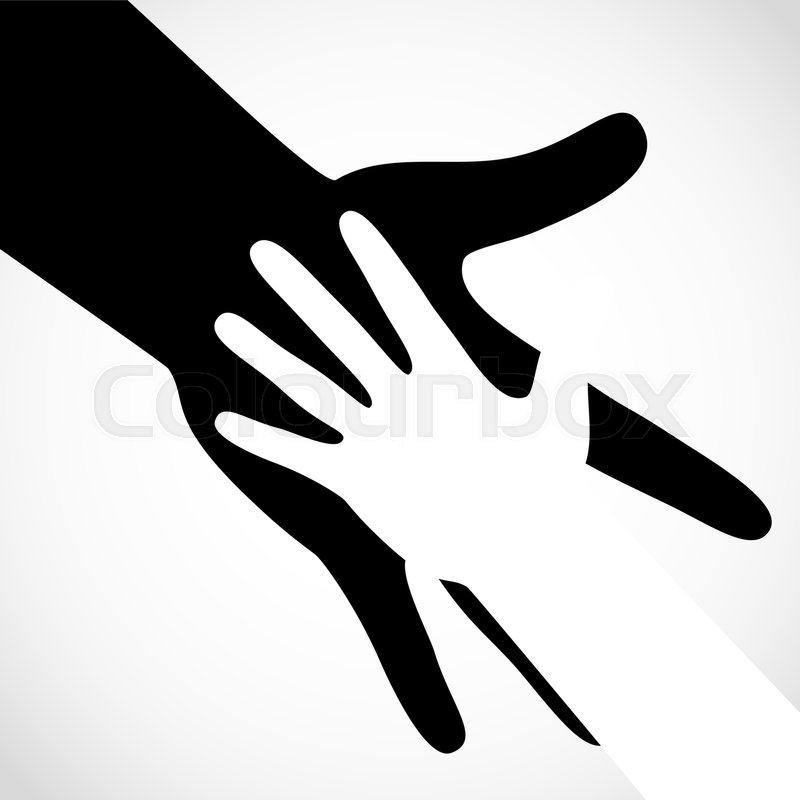 800x800 Black Color Big Hand And White Small Hand Vector Concept. Help