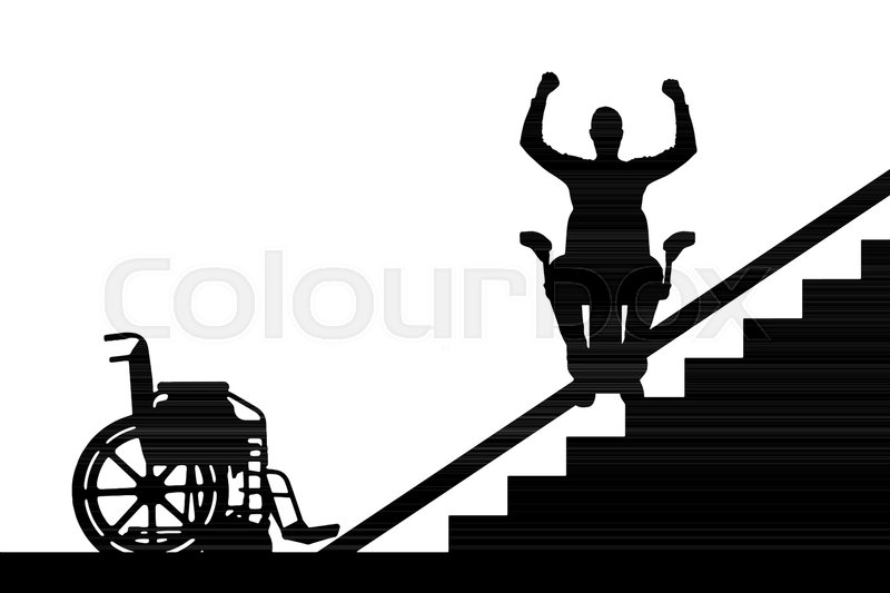 800x533 Silhouette Vector Happy Disabled Person Climbs On Elevator For