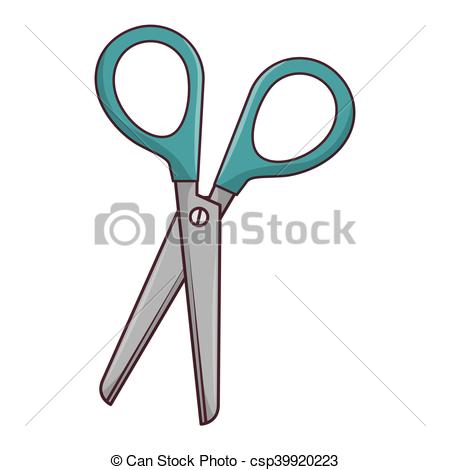 450x470 Scissor With Blue Handle. School Stationary Object. Vector