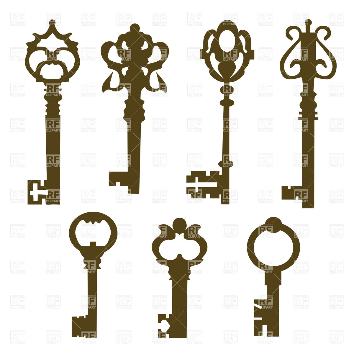1200x1200 Silhouettes Of Vintage Elegant Door Keys With Ornate, Beautiful