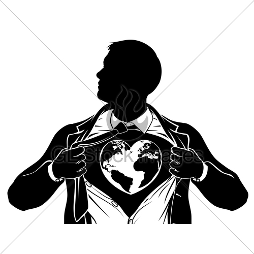 500x500 Globe Heart Business Superhero Tearing Shirt Chest Gl Stock Images