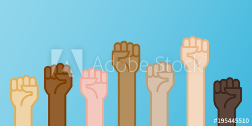 500x250 Multiracial Fists Hands Up Vector Illustration. Concept Of Unity