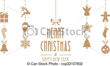 450x272 Merry Christmas Ornaments Hanging Gold Isolated Background.