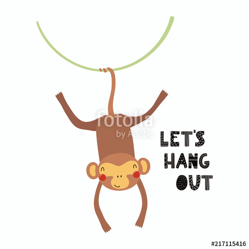 500x500 Hand Drawn Vector Illustration Of A Cute Funny Monkey Hanging From