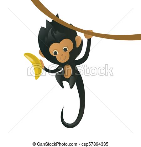 450x470 Vector Cartoon Monkey. A Cartoon Monkey With A Banana In His Paw